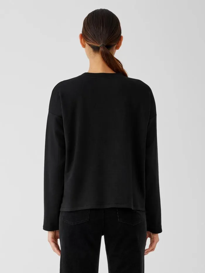 Eileen Fisher Tops and Tees Cozy Brushed Terry Hug BoxTop Black 8211 Shop