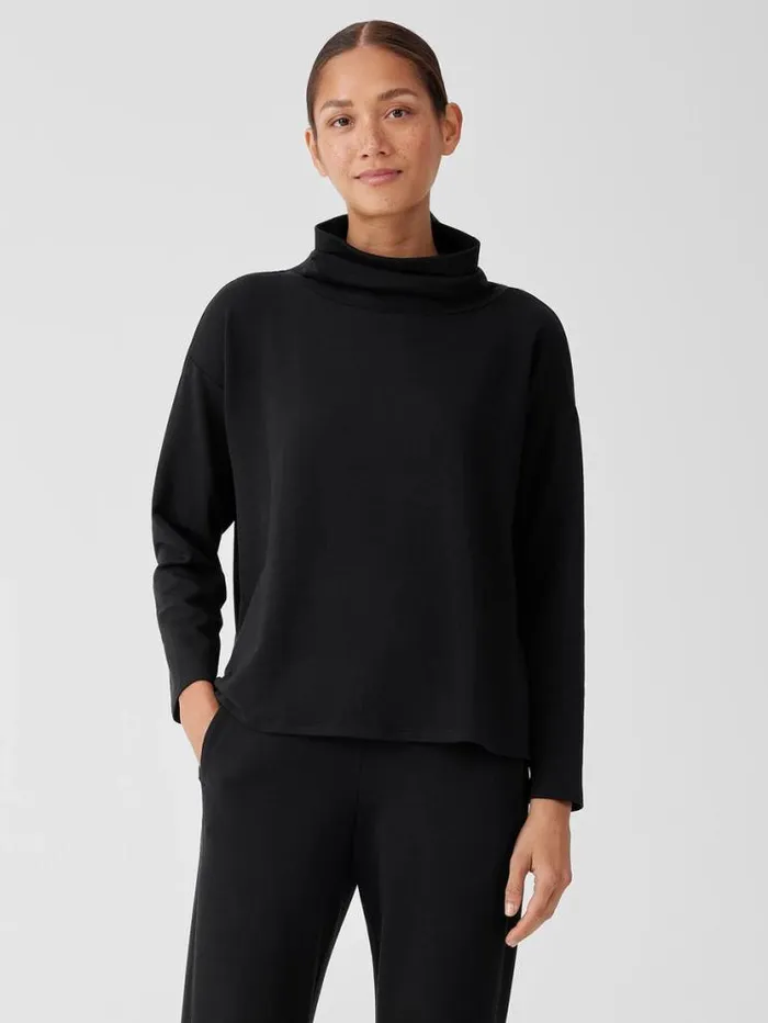 Eileen Fisher Tops and Tees Cozy Brushed Terry Hug Funnel Neck Top Black 8211 Shop