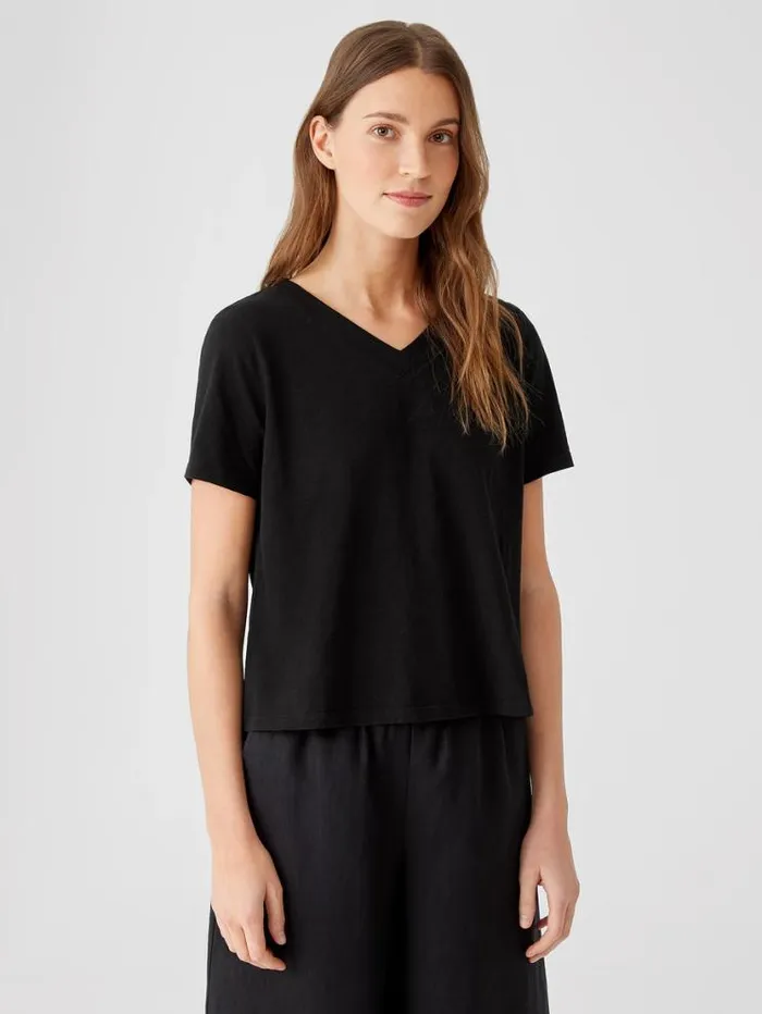 Eileen Fisher Tops and Tees Organic Cotton Slub VNeck Tee Black 8211 Shop