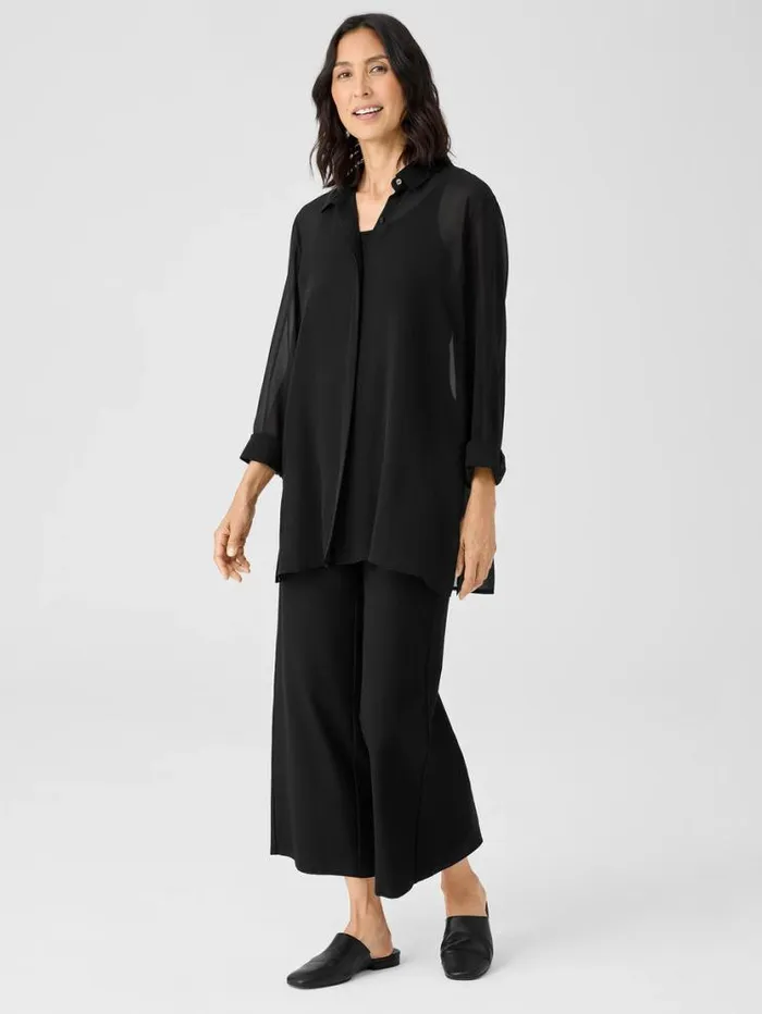 Eileen Fisher Tops and Tees Sheer Silk Georgette Classic Collar Shirt Black 8211 Shop