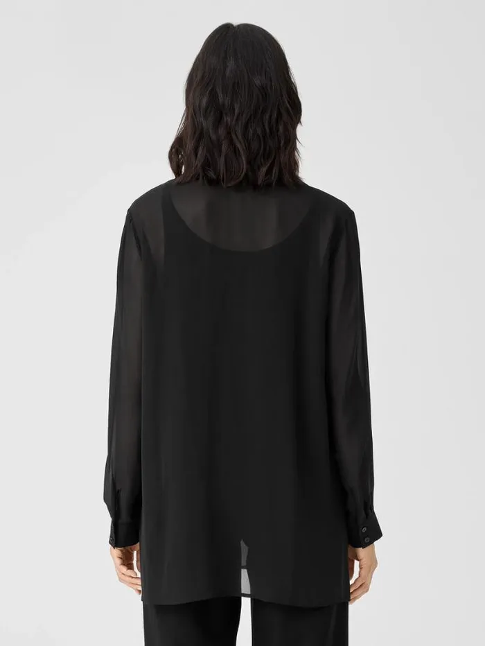 Eileen Fisher Tops and Tees Sheer Silk Georgette Classic Collar Shirt Black 8211 Shop