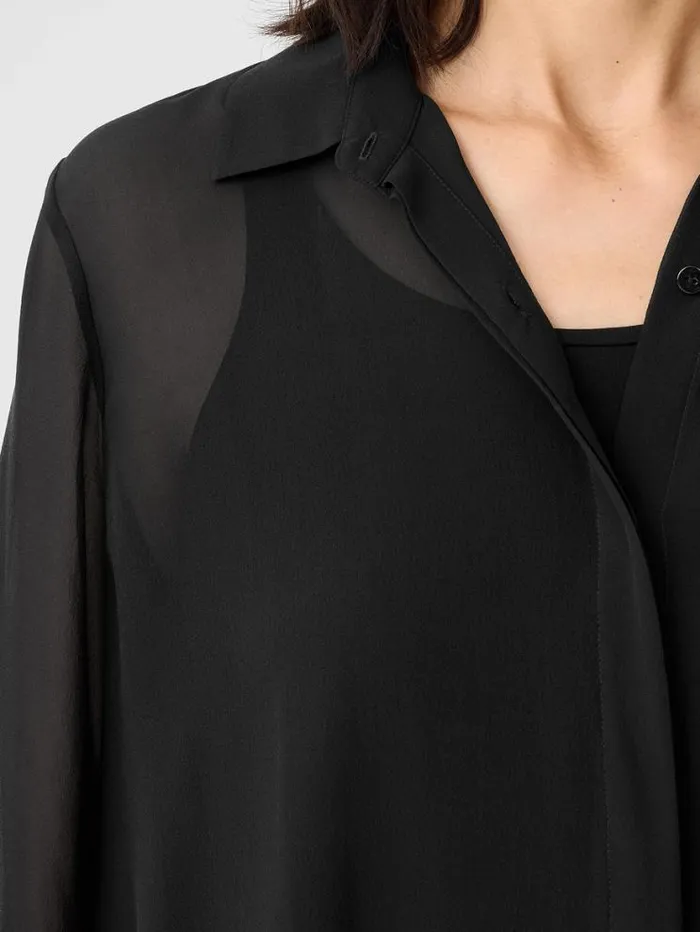 Eileen Fisher Tops and Tees Sheer Silk Georgette Classic Collar Shirt Black 8211 Shop