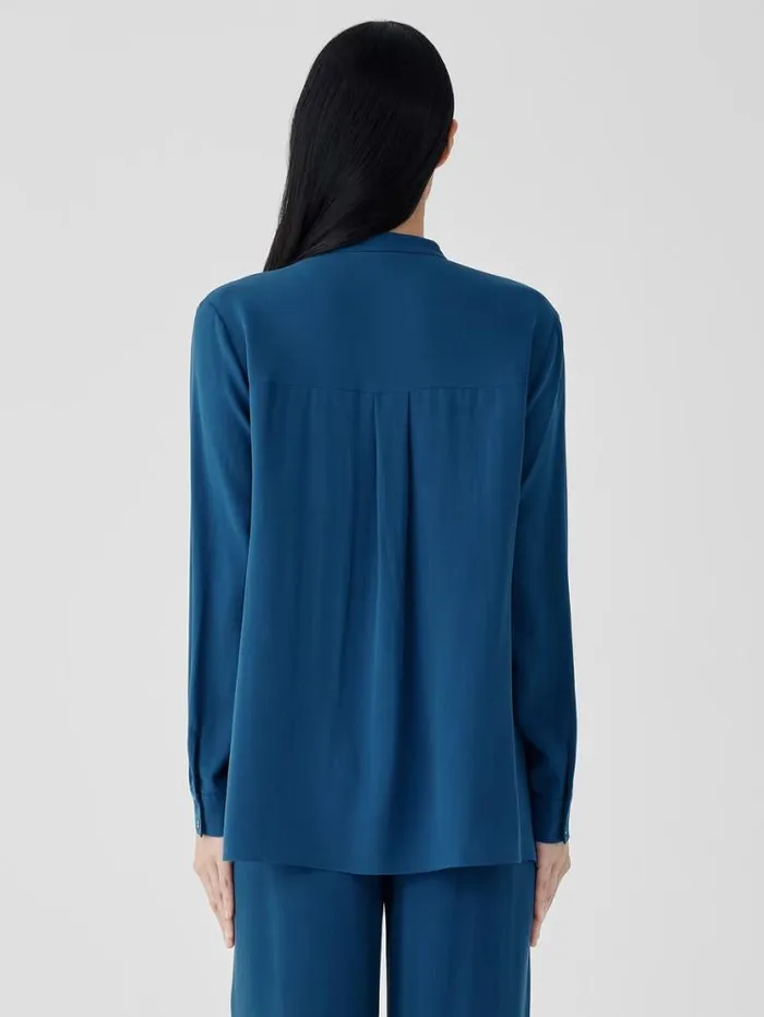 Eileen Fisher Tops and Tees Silk Georgette Crepe Band Collar Shirt Atlantis 8211 Shop