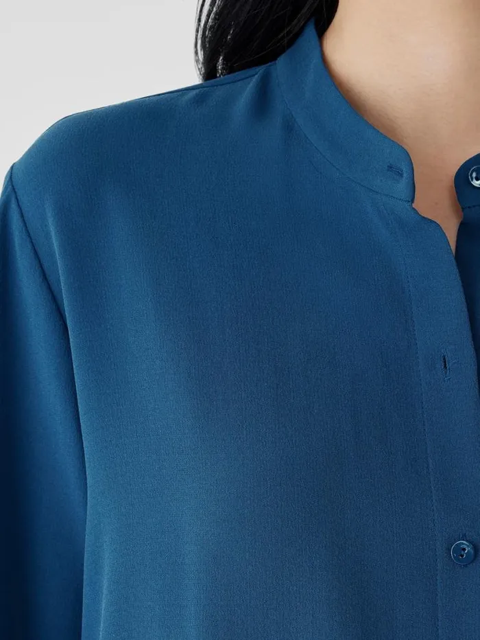 Eileen Fisher Tops and Tees Silk Georgette Crepe Band Collar Shirt Atlantis 8211 Shop