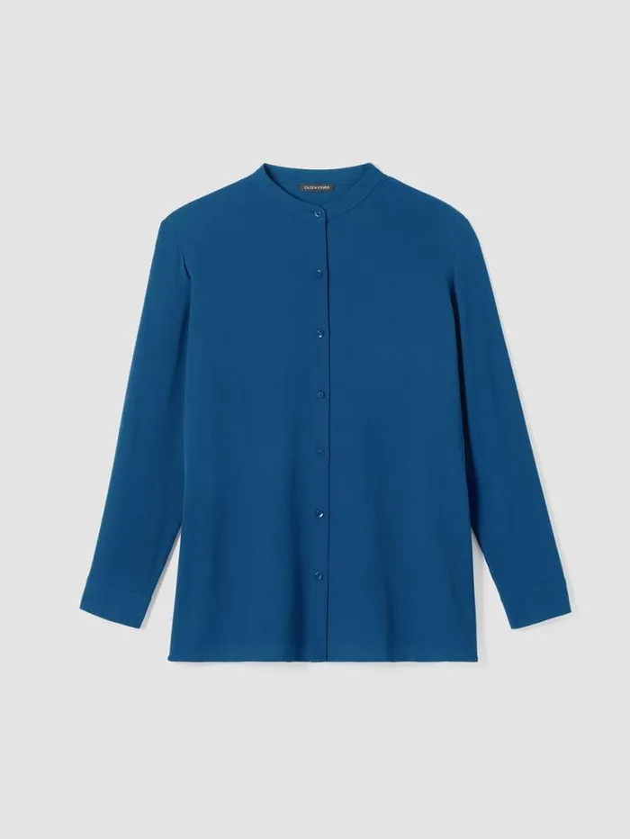 Eileen Fisher Tops and Tees Silk Georgette Crepe Band Collar Shirt Atlantis 8211 Shop