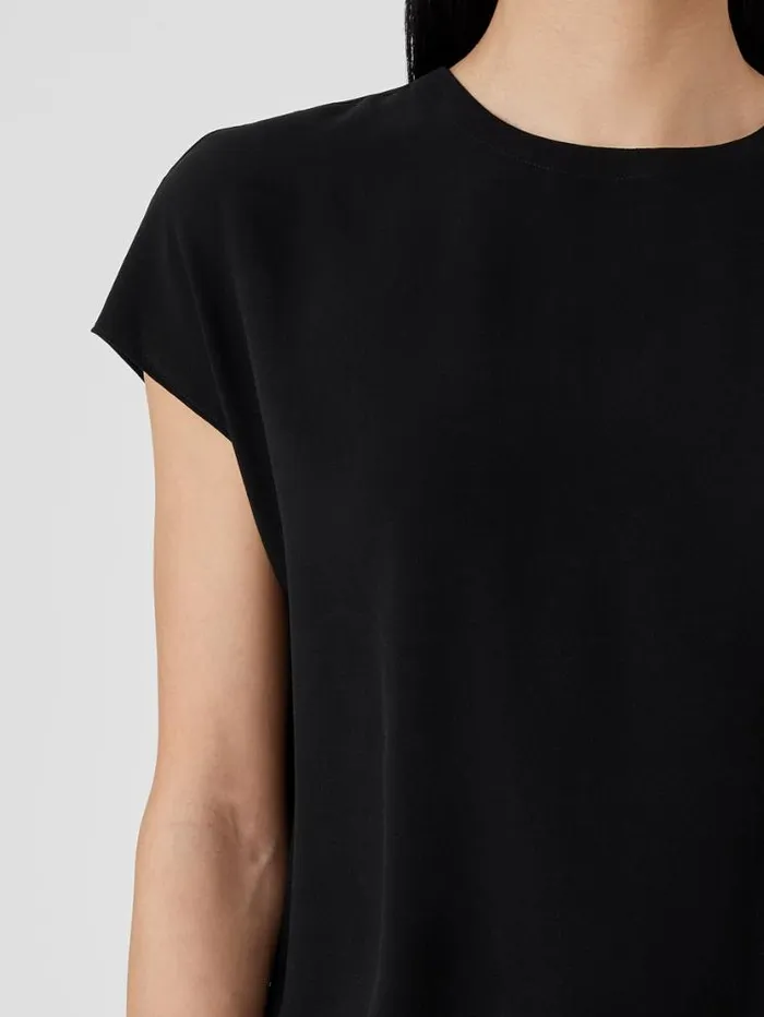 Eileen Fisher Tops and Tees Silk Georgette Crepe Square Top Black 8211 Shop