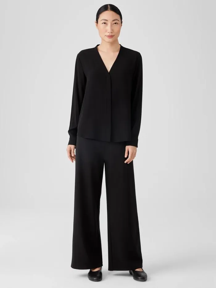 Eileen Fisher Tops and Tees Silk Georgette Crepe VNeck Shirt Black 8211 Shop