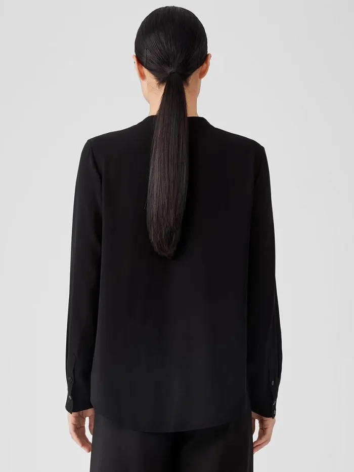 Eileen Fisher Tops and Tees Silk Georgette Crepe VNeck Shirt Black 8211 Shop