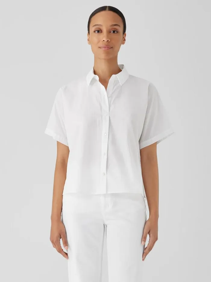 Eileen Fisher Tops and Tees Washed Organic Cotton Poplin ShortSleeve Shirt White 8211 Shop