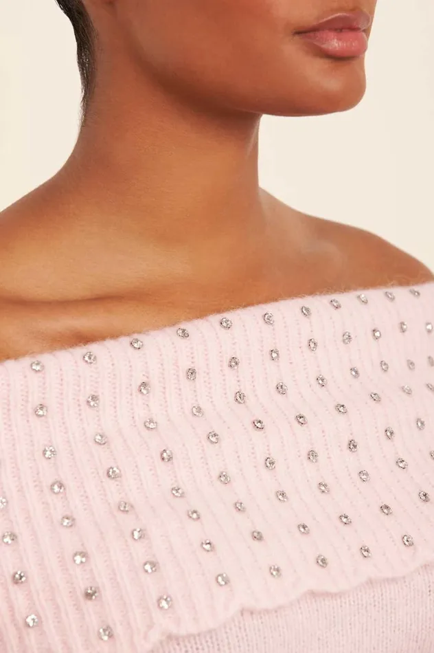 Embellished Bardot Jumper Pink Women Needle and Thread Knitwear