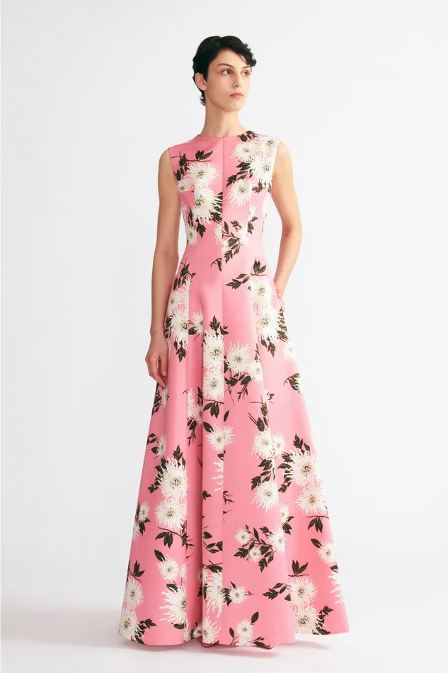 Emilia Wickstead Dresses Women Nodin Gown In Coral Dahlia Floral Taffeta Faille