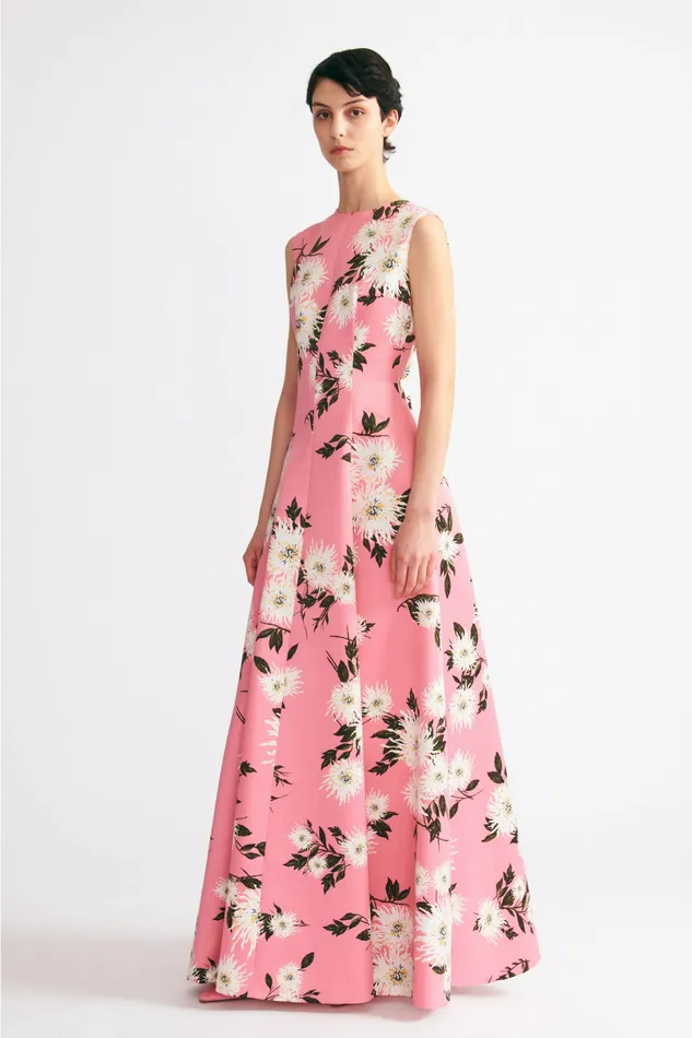 Emilia Wickstead Dresses Women Nodin Gown In Coral Dahlia Floral Taffeta Faille Emilia Wickstead Dresses Women Nodin Gown In Coral Dahlia Floral Taffeta Faille