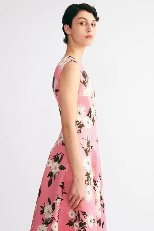 Emilia Wickstead Dresses Women Nodin Gown In Coral Dahlia Floral Taffeta Faille Emilia Wickstead Dresses Women Nodin Gown In Coral Dahlia Floral Taffeta Faille