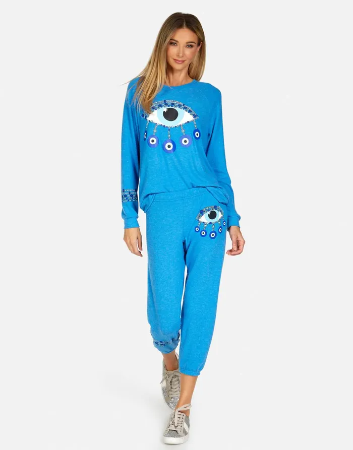 Everly Chain Evil Eye Pullover Sky Blue Women039s Lauren Moshi Long Sleeve
