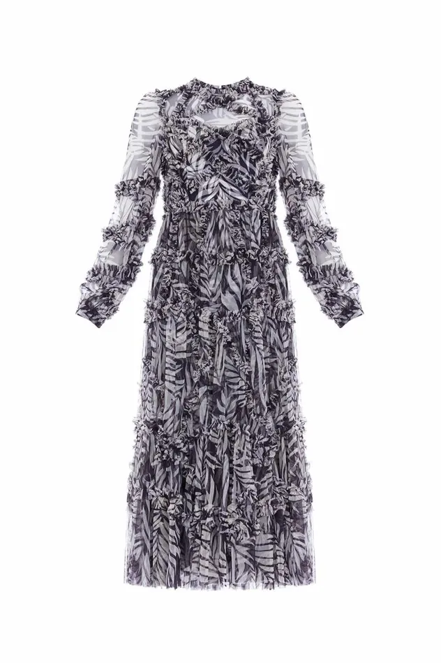 Feather Ruffle Ballerina Dress Blue Women Needle and Thread Dresses