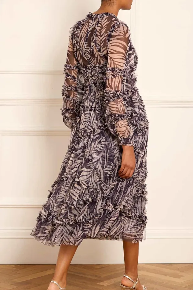 Feather Ruffle Ballerina Dress Blue Women Needle and Thread Dresses