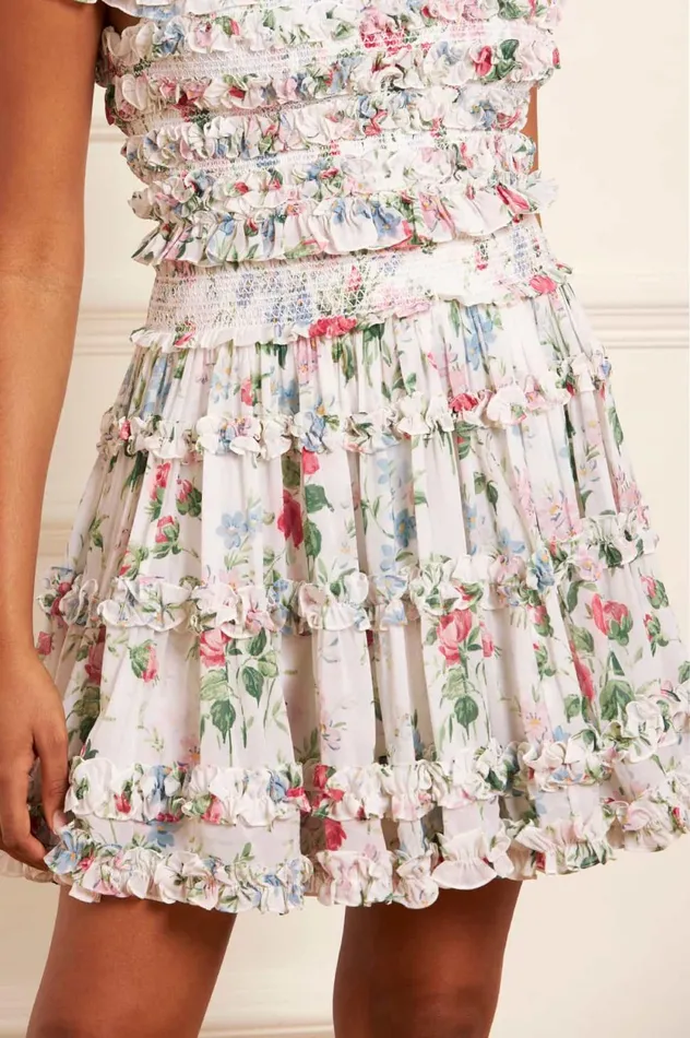 Floral Fantasy Chiffon Smocked Micro Mini Skirt Multi Women Needle and Thread Skirts