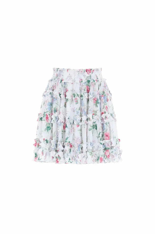 Floral Fantasy Chiffon Smocked Micro Mini Skirt Multi Women Needle and Thread Skirts