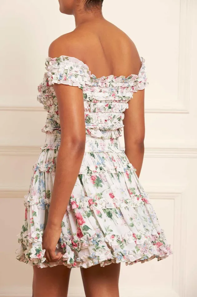 Floral Fantasy Chiffon Smocked Micro Mini Skirt Multi Women Needle and Thread Skirts