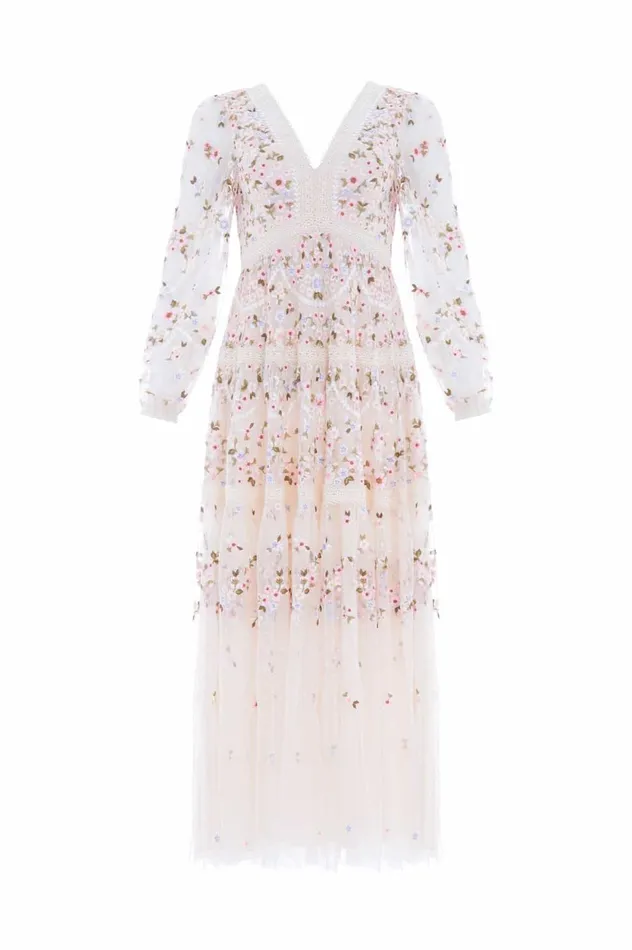 Garland Ribbon Ankle Gown Champagne Women Needle and Thread Dresses
