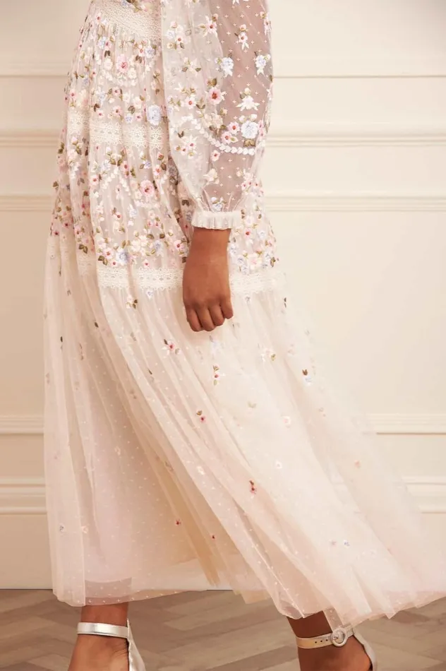 Garland Ribbon Ankle Gown Champagne Women Needle and Thread Dresses