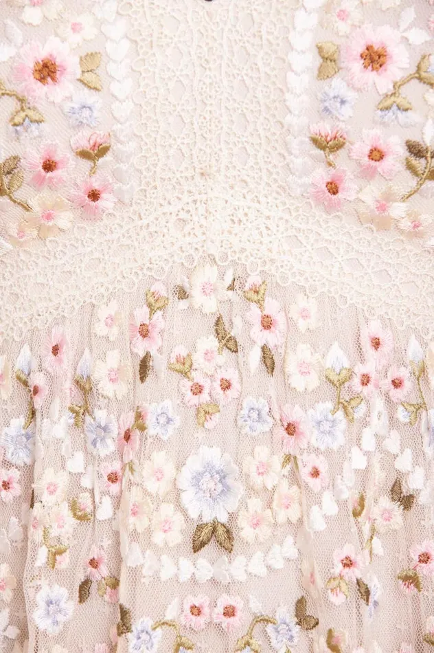 Garland Ribbon Ankle Gown Champagne Women Needle and Thread Dresses