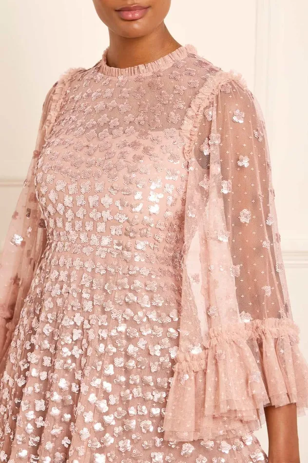 Glisten Long Sleeve Ankle Gown Pink Women Needle and Thread Dresses