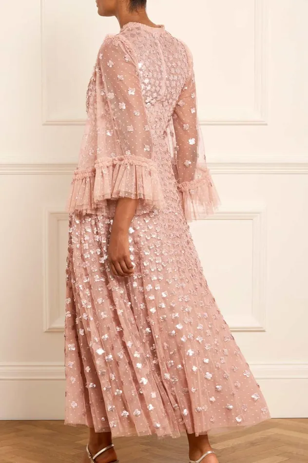 Glisten Long Sleeve Ankle Gown Pink Women Needle and Thread Dresses