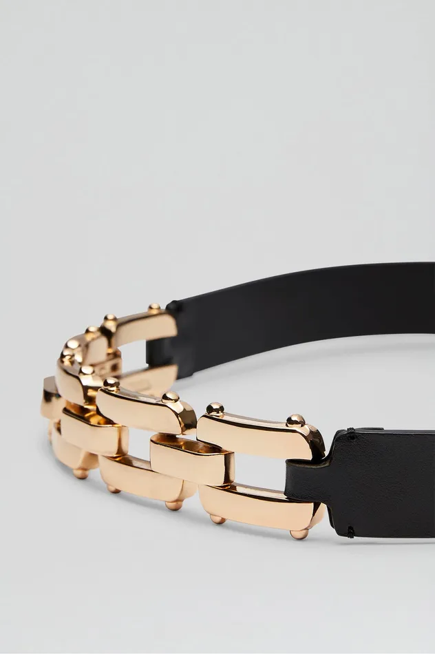 GOLD TRIM BELT 25 BLACK Women Leather Scanlan Theodore GOLD TRIM BELT 25 BLACK Women Leather Scanlan Theodore
