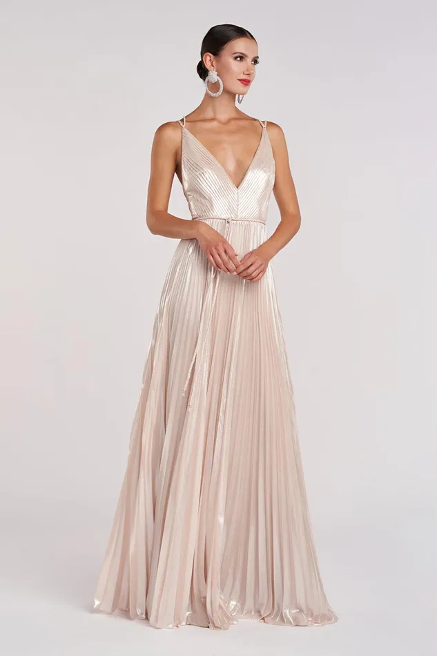 Gowns Women Halston Ace Gown In Foil Chiffon Nude Silver