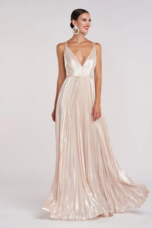 Gowns Women Halston Ace Gown In Foil Chiffon Nude Silver