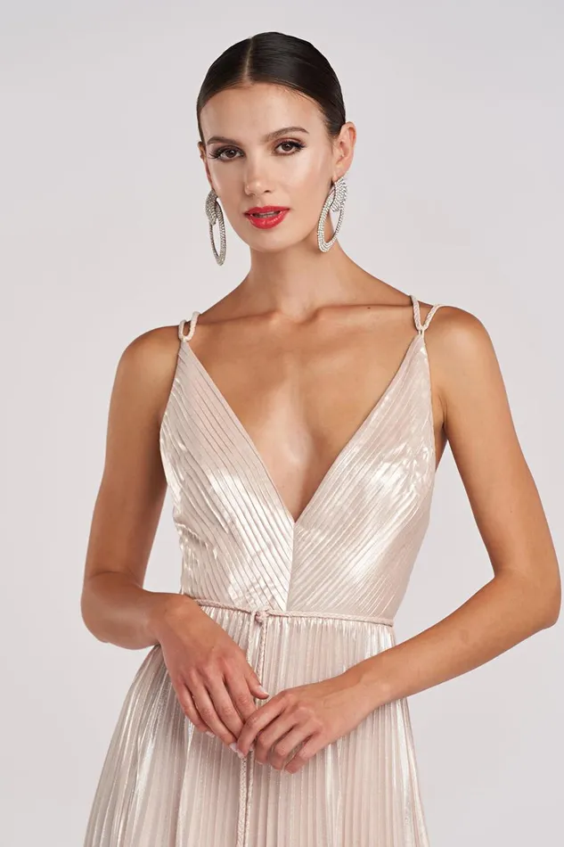 Gowns Women Halston Ace Gown In Foil Chiffon Nude Silver