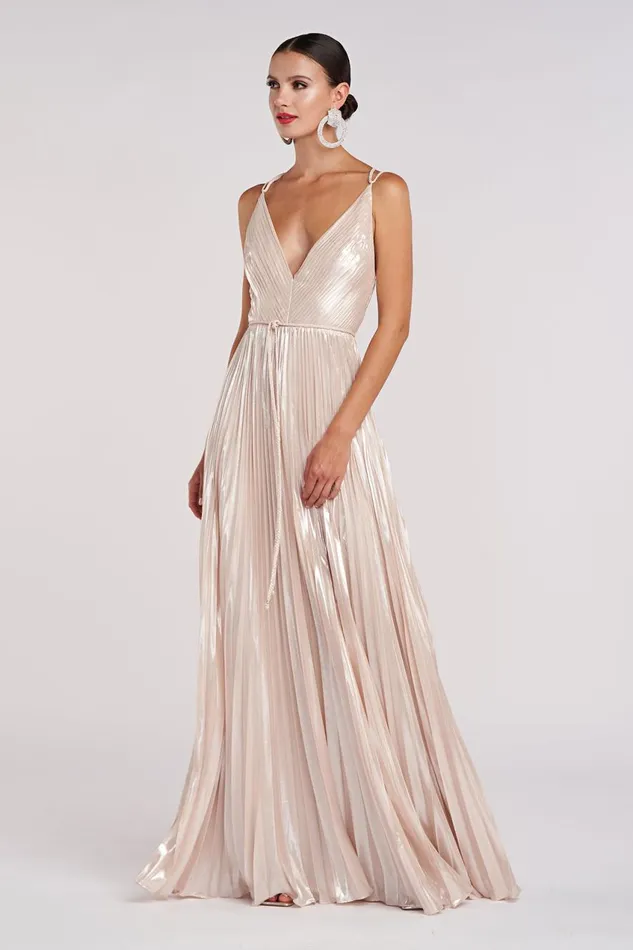 Gowns Women Halston Ace Gown In Foil Chiffon Nude Silver