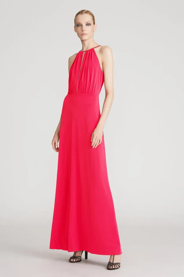 Gowns Women Halston Priscilla Halter Jersey Gown Hot Pink