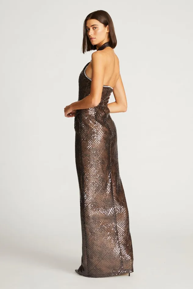 Gowns Women Halston Umbra Gown In Lace Sequin Umber