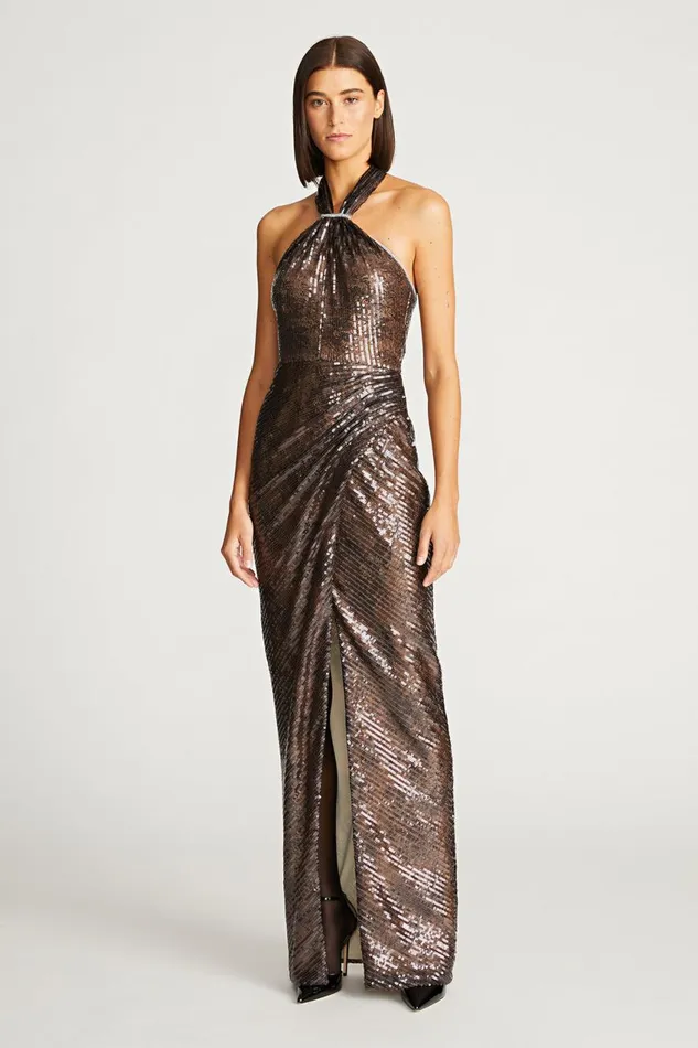 Gowns Women Halston Umbra Gown In Lace Sequin Umber
