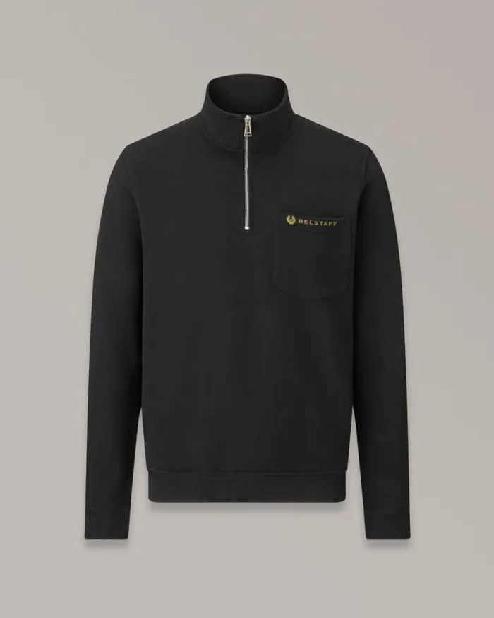 Hoodies and Sweatshirts Men Belstaff Quarter Zip Motorcycle Jersey Black