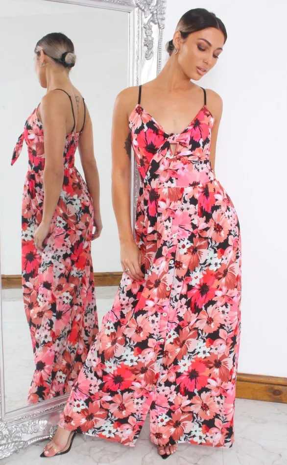 Humara Pink Floral Button Maxi Dress Women Missfiga Maxi Dresses