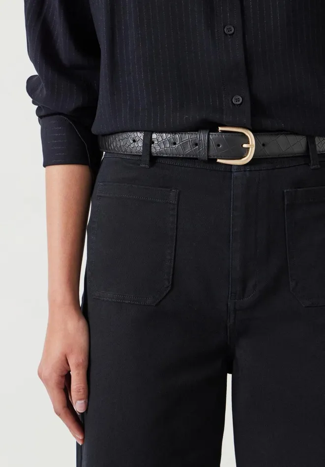 Hush Belts Women Callie Croc Emboss Leather Belt Black Hush Belts Women Callie Croc Emboss Leather Belt Black
