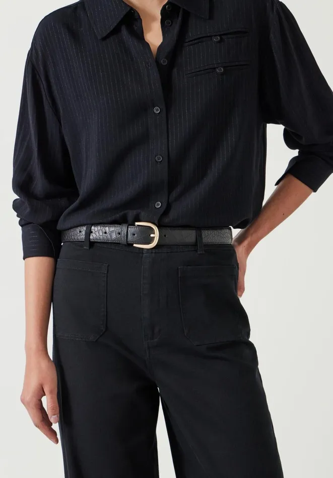 Hush Belts Women Callie Croc Emboss Leather Belt Black Hush Belts Women Callie Croc Emboss Leather Belt Black
