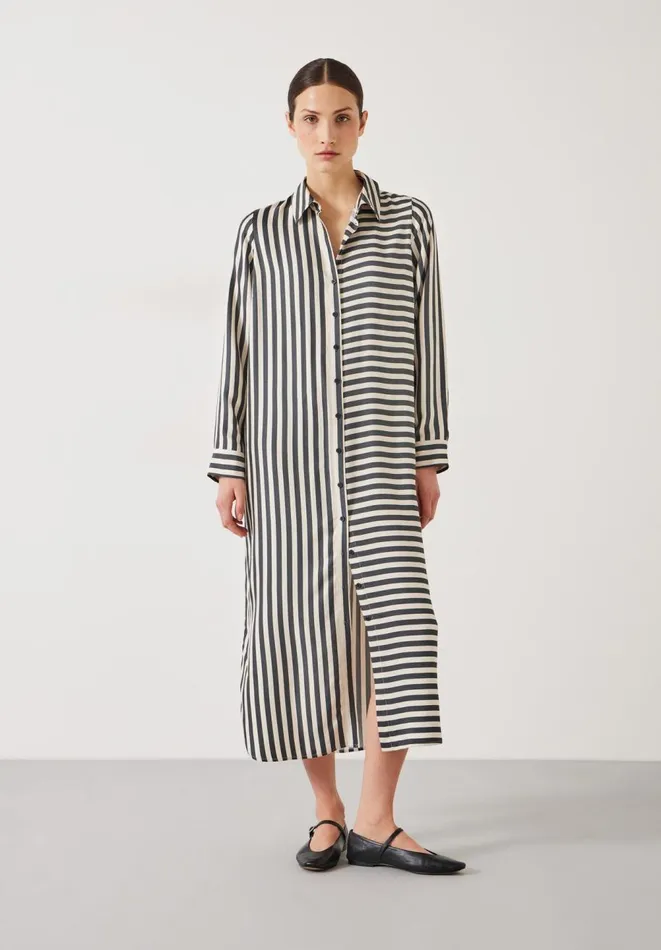 Hush Dresses Women Aida Stripe Midi Shirt Dress Blackwhite Stripe