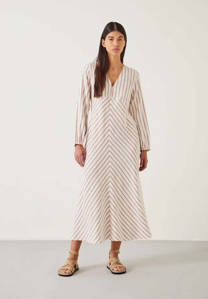Hush Dresses Women Aine Stripe Linen Blend Maxi Dress White
