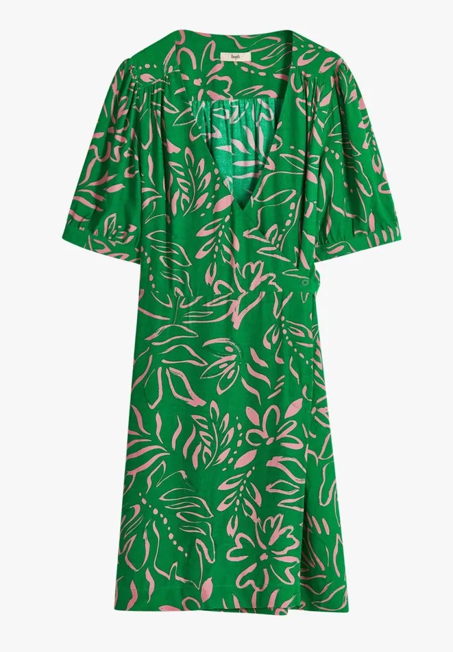 Hush Dresses Women Caitlyn Wrap Mini Dress Painted Tropical Flower Green Hush Dresses Women Caitlyn Wrap Mini Dress Painted Tropical Flower Green
