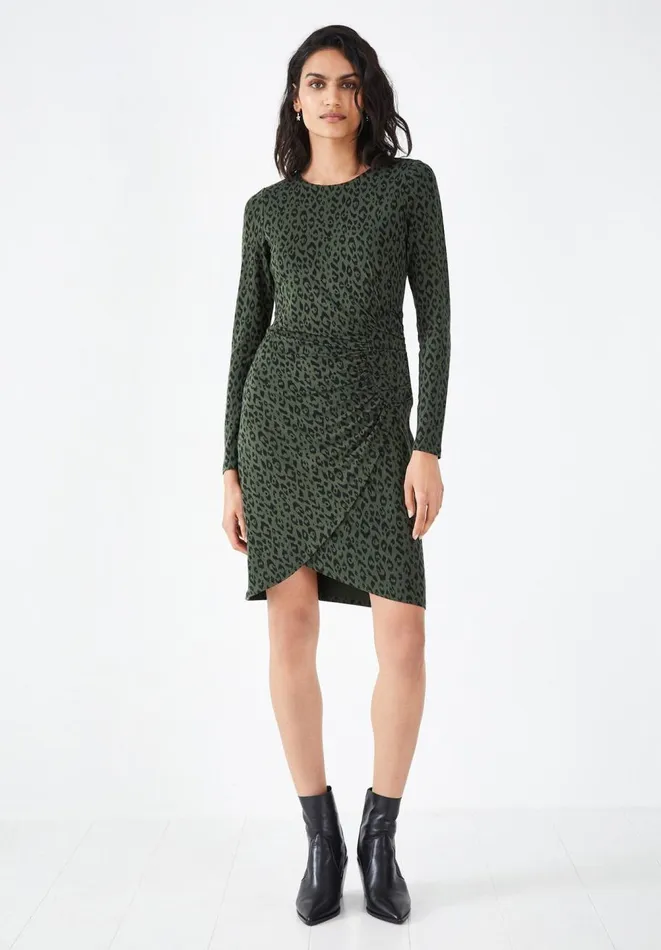 Hush Dresses Women Cecelia Jersey Mini Dress Animal Ikat Khaki