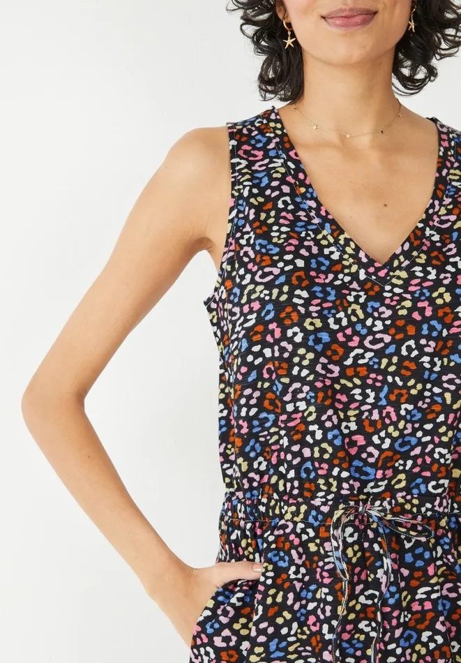 Hush Dresses Women VNeck Cotton Jersey Midi Dress Soft Leopard Blackmulti