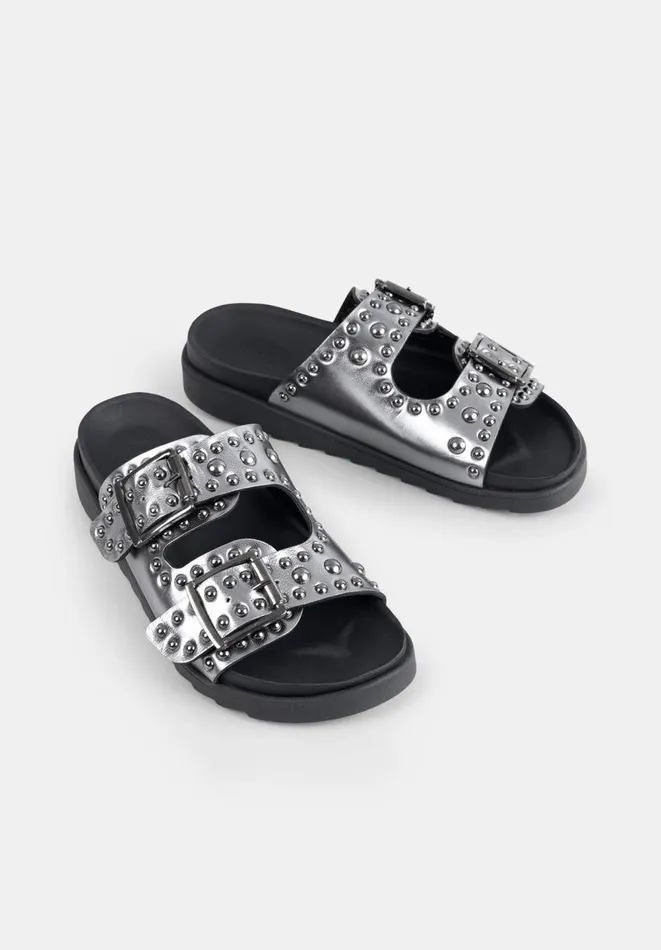 Hush Flats Women Kapalua Leather Studded Sandals Pewter