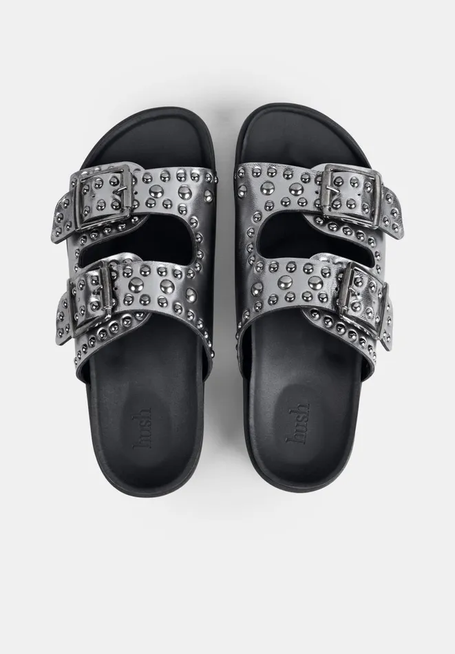 Hush Flats Women Kapalua Leather Studded Sandals Pewter