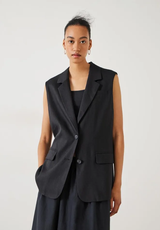 Hush Jackets and Coats Women Lana Relaxed Linen Blend Waistcoat Black