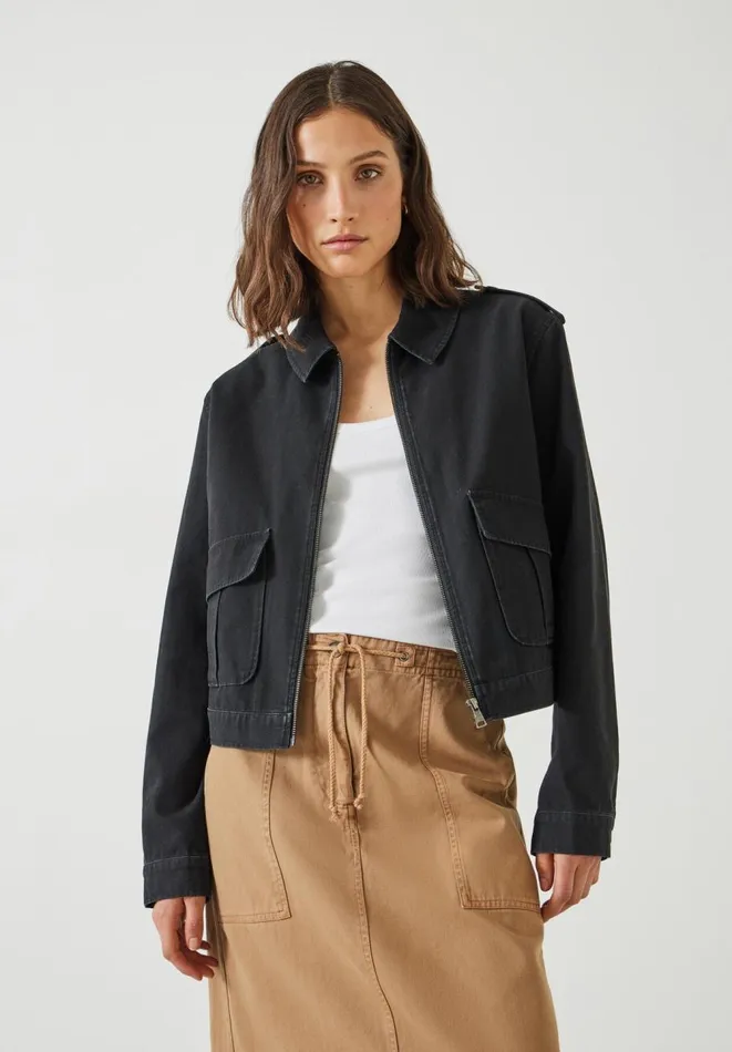 Hush Jackets and Coats Women Laurie Zip Up Utility Jacket Black