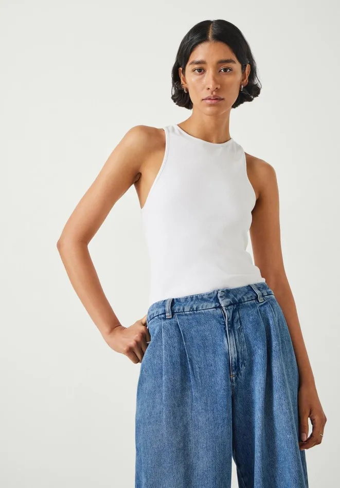Hush Jeans Women Lya Pleated Wide Leg Jeans Mid Authentic Blue